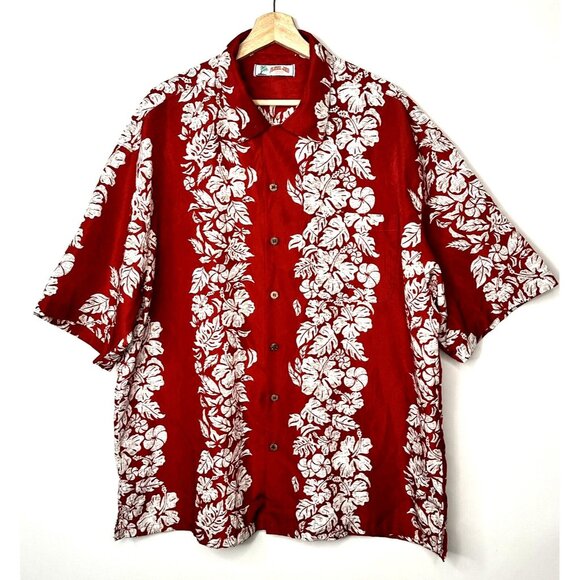 Aloha Joe Mens Hawaiian Shirt Tropical Vacation Hibiscus Floral Pocket Red 2XL - Picture 1 of 12